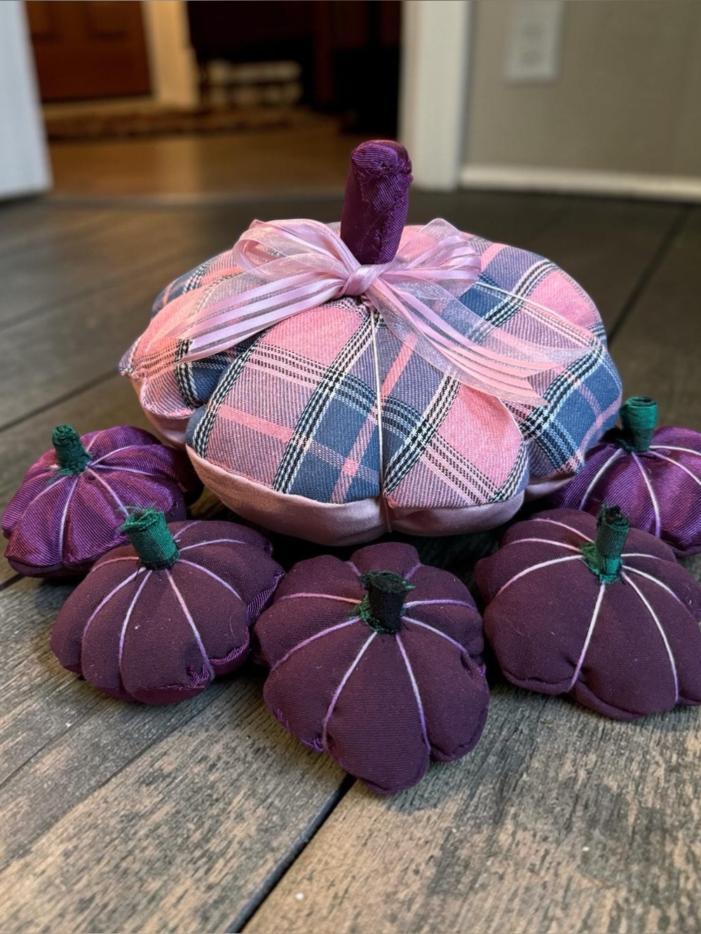 Handmade Pink & Purple Fabric Pumpkin Set - Home Accents